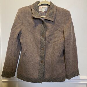 Vintage Wool Blend Brown Short Coat M Minimalist Neutral Diamond Stitch Trim